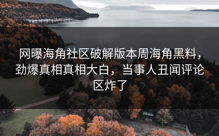 网曝海角社区破解版本周海角黑料，劲爆真相真相大白，当事人丑闻评论区炸了