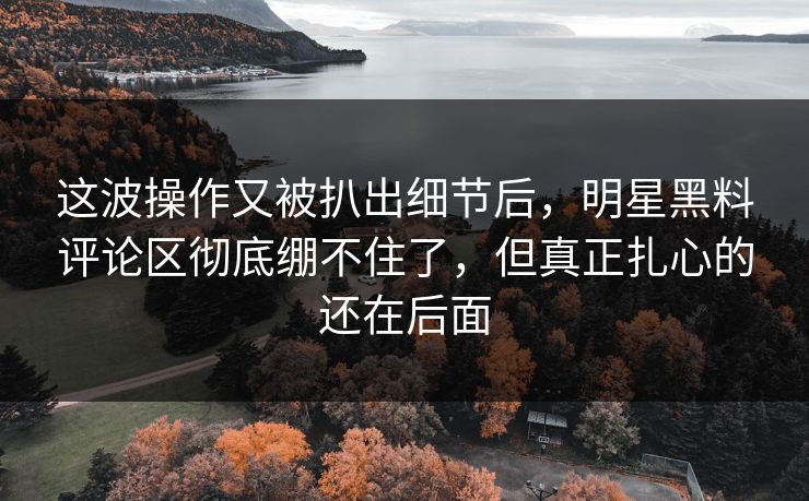 这波操作又被扒出细节后，明星黑料评论区彻底绷不住了，但真正扎心的还在后面